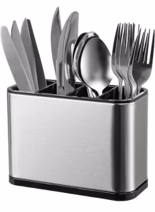 Metal Cutlery Holder Racks Spoon Stand, Kitchen Utensil Crock Storage Organizer 4 Divider