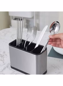 Metal Cutlery Holder Racks Spoon Stand, Kitchen Utensil Crock Storage Organizer 4 Divider - Image 4