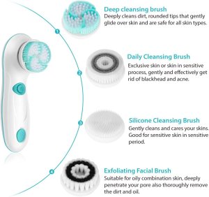 Rechargeable Facial Cleansing Spin Brush Set with 4 Exfoliation Brush Heads - Image 6