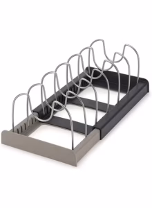 Pan Pot Lid Rack Organizer, Kitchen 7 Tiers Adjustable Stainless Steel Compartments - Image 2