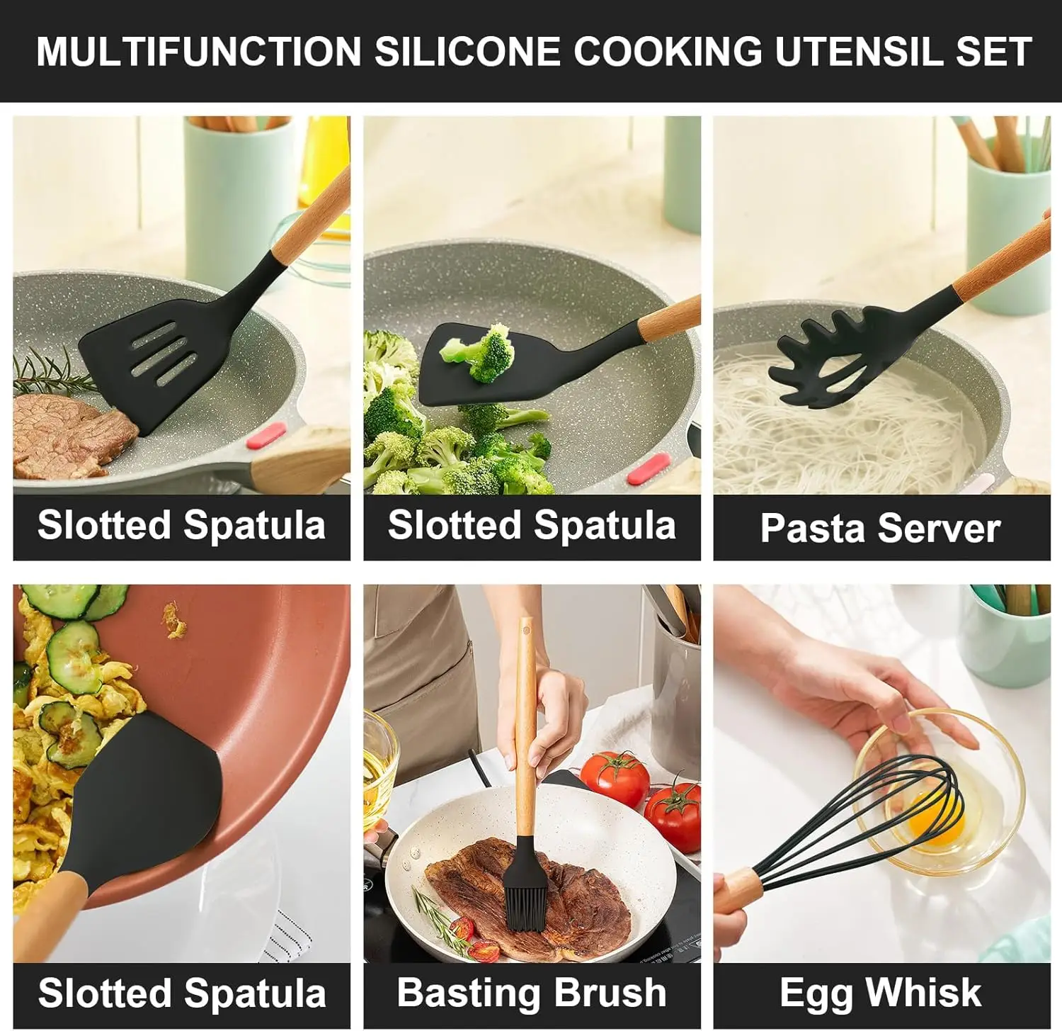 12 pcs Silicone Cooking Utensils Set with Holder Heat Resistant Silicone - Image 8