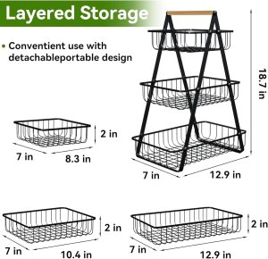 3-Layer Countertop Fruit Storage Basket, Vegetable Rack Bread Display Stand - Image 10