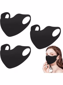 Face Mask Pack of 3 Washable Fabric, Black - Image 2