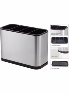 Metal Cutlery Holder Racks Spoon Stand, Kitchen Utensil Crock Storage Organizer 4 Divider - Image 5
